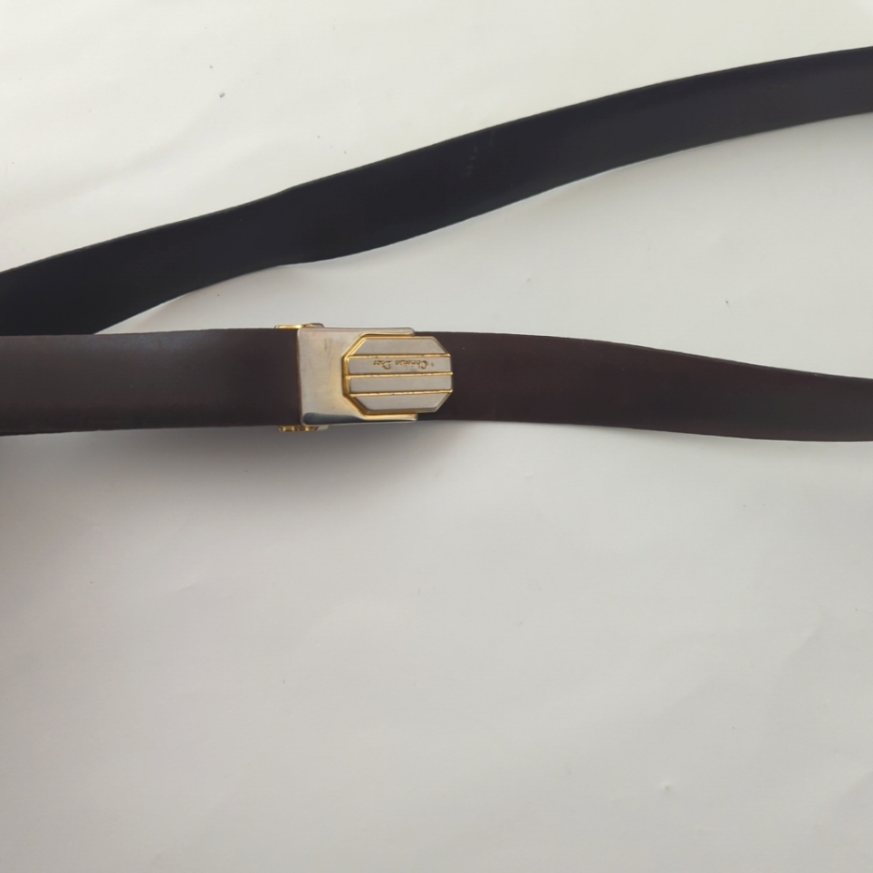 Christian Dior Vtg Leather Reversible Belt Logo Hardware Sz 34-41 Black/ Brown